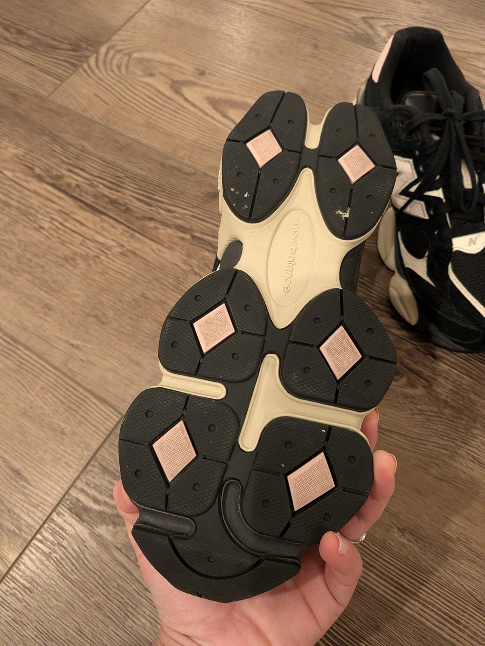 New Balance 9060 Black, Pink and Cream Women's Athletic Sneakers - Picture 3 of 3